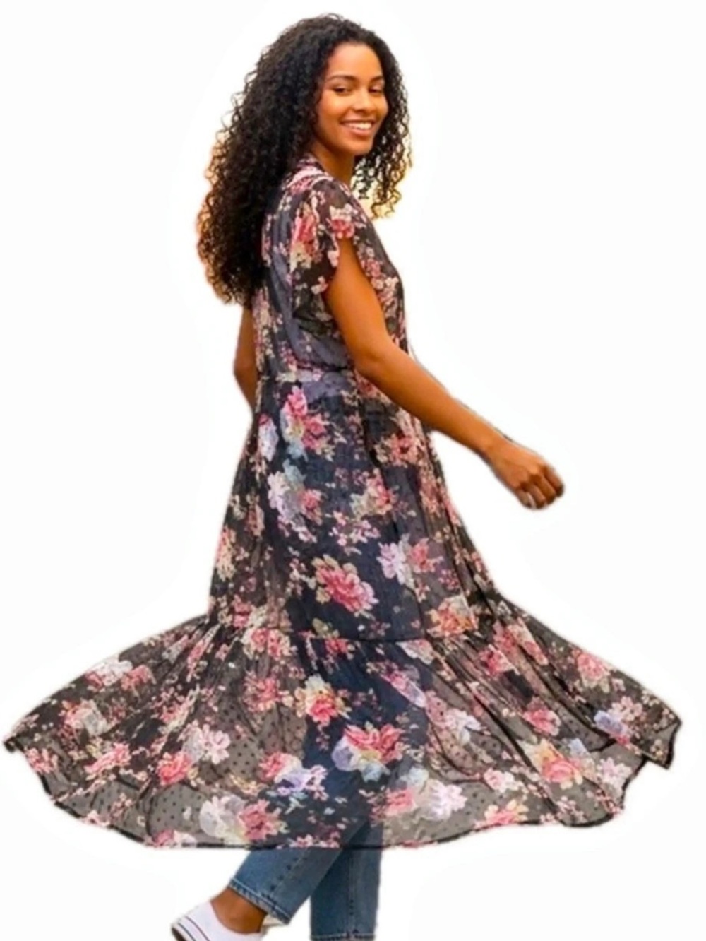 Betsey Johnson Floral duster in Black & Pink